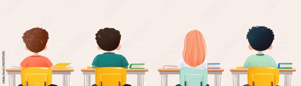 Students sitting at classroom desks Students sitting at classroom desks