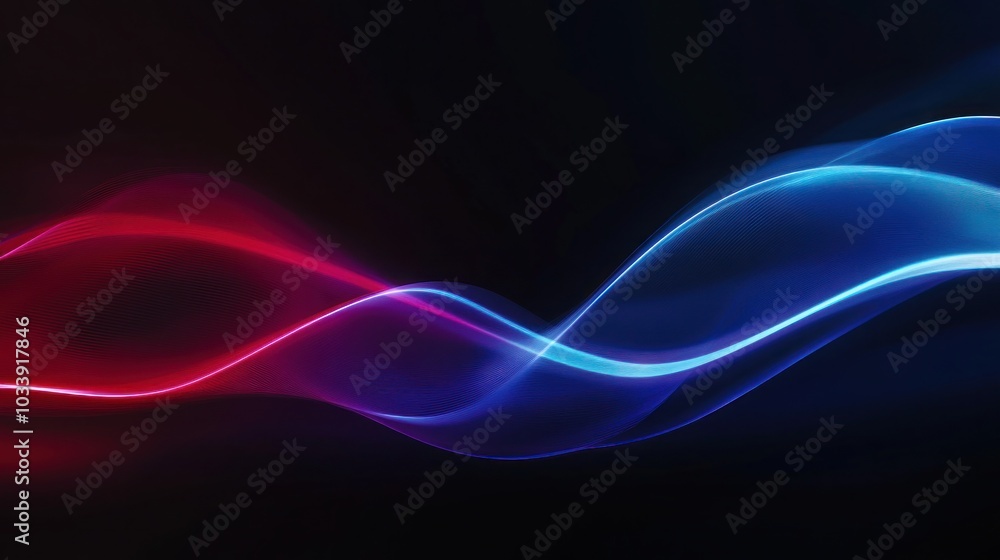 Abstract Blue and Red Glowing Waves on Black Background Abstract Blue and Red Glowing Waves on Black Background