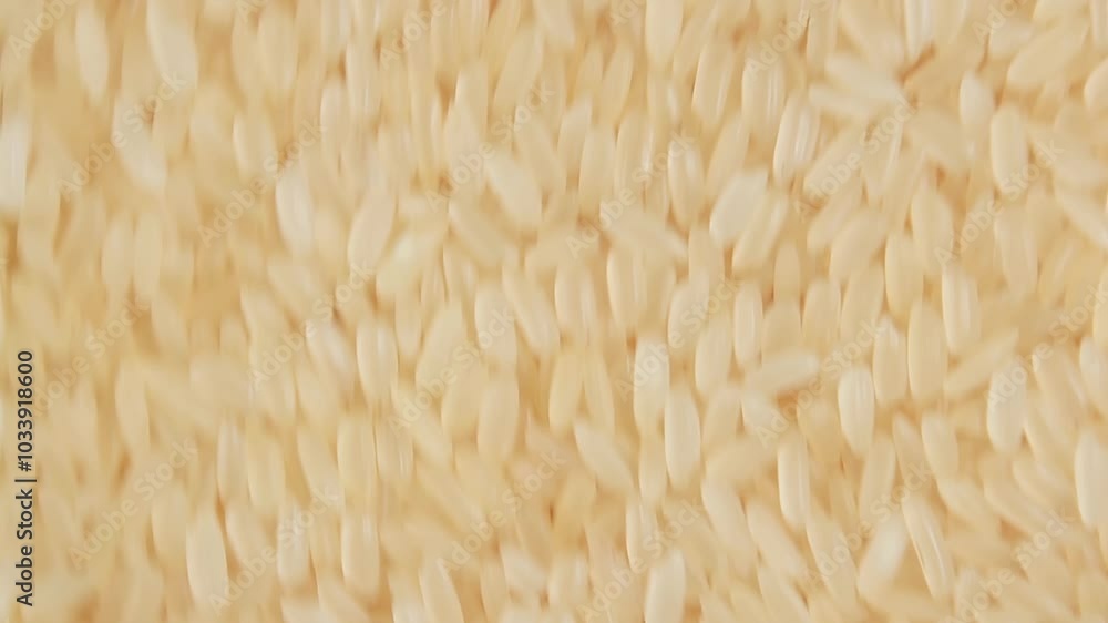 Dry Uncooked Parboiled Rice Background Moving Downward - Top View. Scattered Raw Long Grain Rice. Asian Cuisine and Culture. Healthy Eating Ingredients. Diet Food Dry Uncooked Parboiled Rice Background Moving Downward - Top View. Scattered Raw Long Grain Rice. Asian Cuisine and Culture. Healthy Eating Ingredients. Diet Food