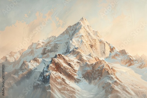 Fototapeta Naklejka Na Ścianę i Meble -  Oil painting of a close up on pale mountain drawing nature snow.