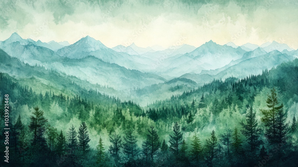 Obraz premium Mountain Landscape Watercolor