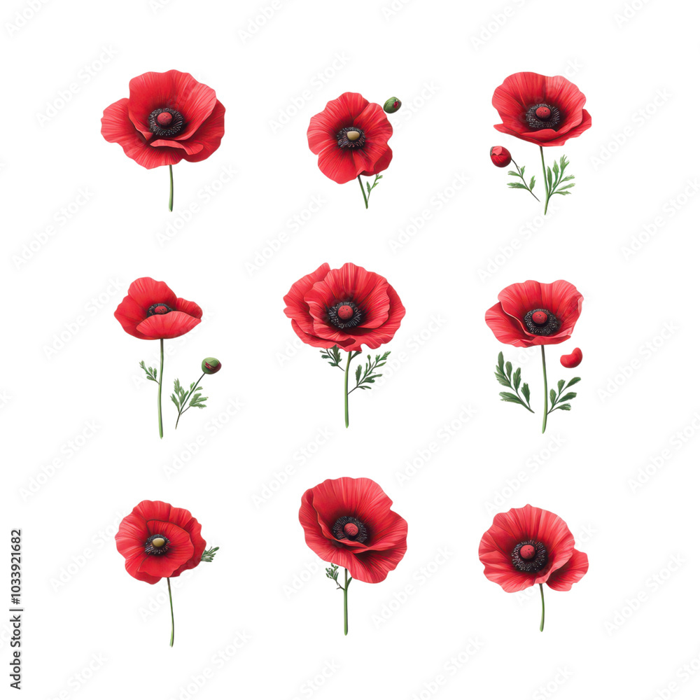 Obraz premium Stylized Art Deco Design Featuring a Bold Set of Red Poppy Blooms