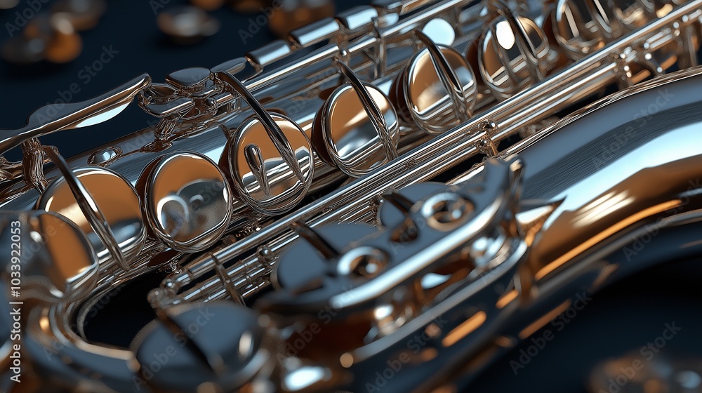 Obraz premium shiny silver saxophone with a smooth, polished surface