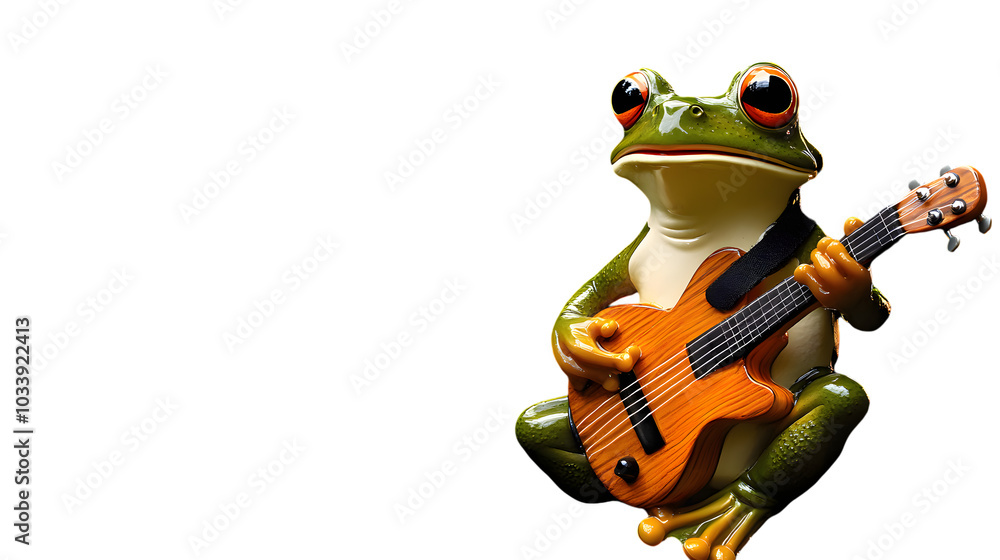 Obraz premium Frog Playing Guitar on Transparent Background PNG, Pattern Background, Wallpaper, Cover and Screen for Smartphone, PC, Laptop, Transparent PNG