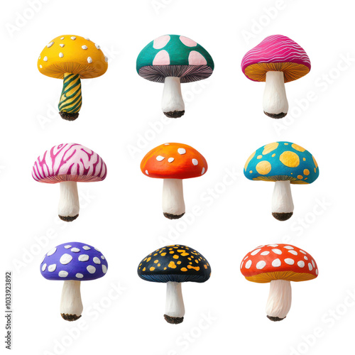 Vibrant Set of Psychedelic Mushrooms with Colorful Patterns for a Unique Visual Experience