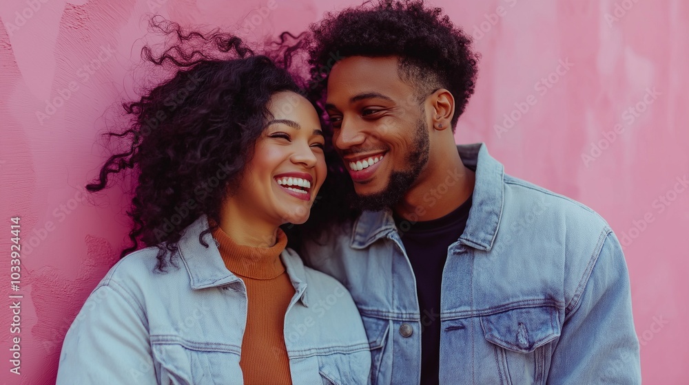 happy couple in love communicate via video call happy couple in love communicate via video call