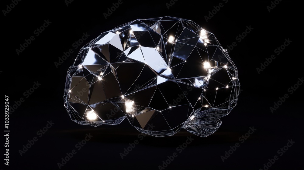 Futuristic Glowing Polygonal Brain with Bright Neural Connections in 3D Render Futuristic Glowing Polygonal Brain with Bright Neural Connections in 3D Render