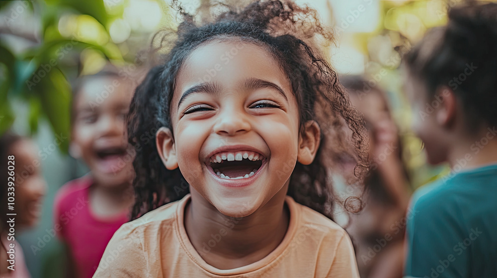 A group of happy children playing together, of mixed races and ages with diverse skin tones A group of happy children playing together, of mixed races and ages with diverse skin tones