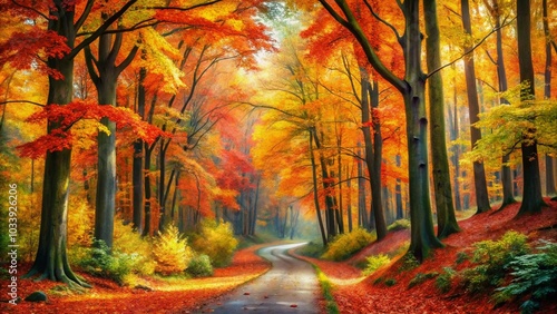 Autumn Forest Pathway Watercolor - Tranquil Nature Scene for Home Decor