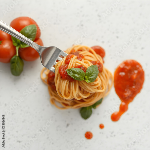 spaghetti with tomato sauce and basil