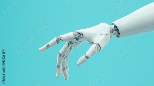 Metal robotic hand in futuristic design.