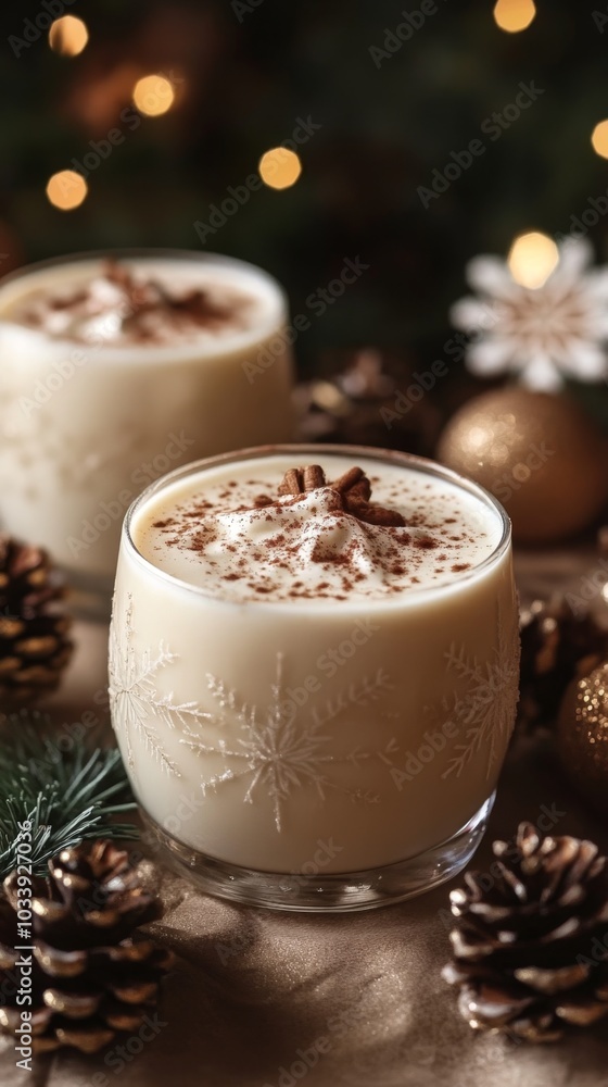 Christmas eggnog on a decorated Christmas table, ai generated Christmas eggnog on a decorated Christmas table, ai generated
