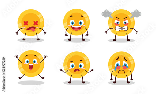 cute coin cartoon with many expressions vector illustration