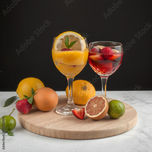 still life with fruits and juice