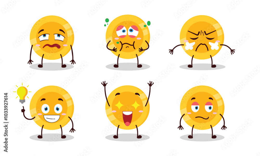 funny coin cartoon with different expressions vector illustration funny coin cartoon with different expressions vector illustration
