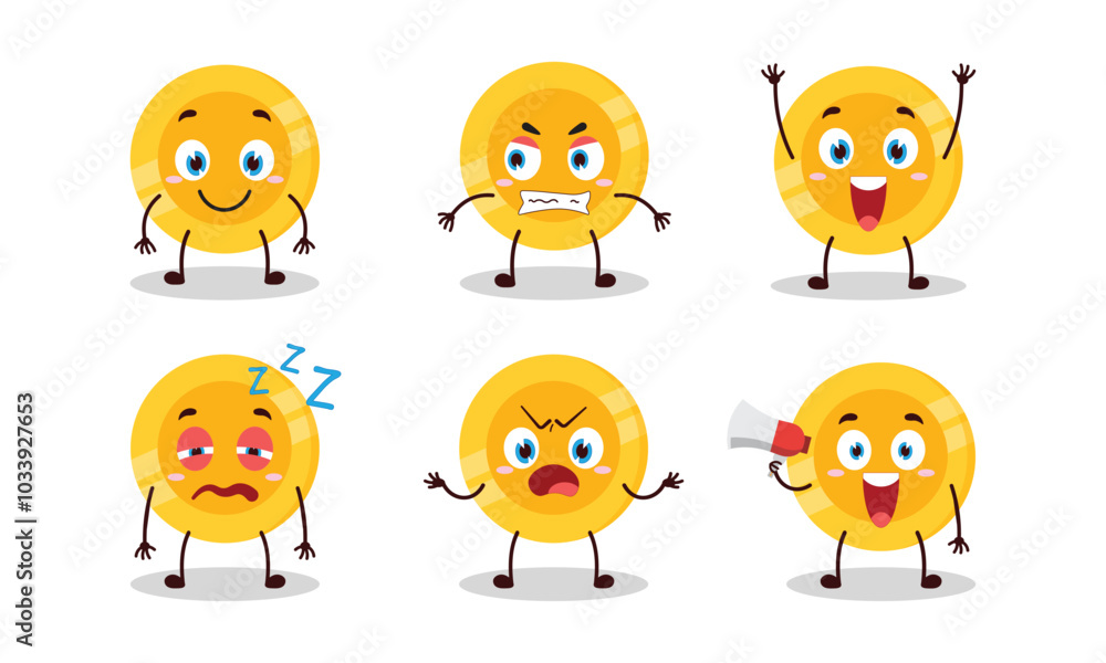 funny coin cartoon with many expressions vector illustration funny coin cartoon with many expressions vector illustration