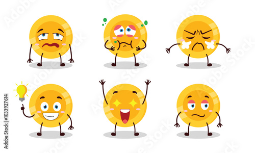 funny coin cartoon with different expressions vector illustration