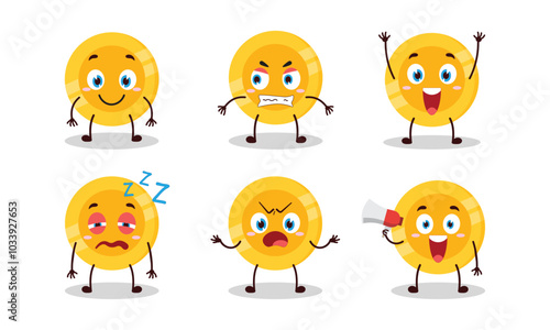 funny coin cartoon with many expressions vector illustration