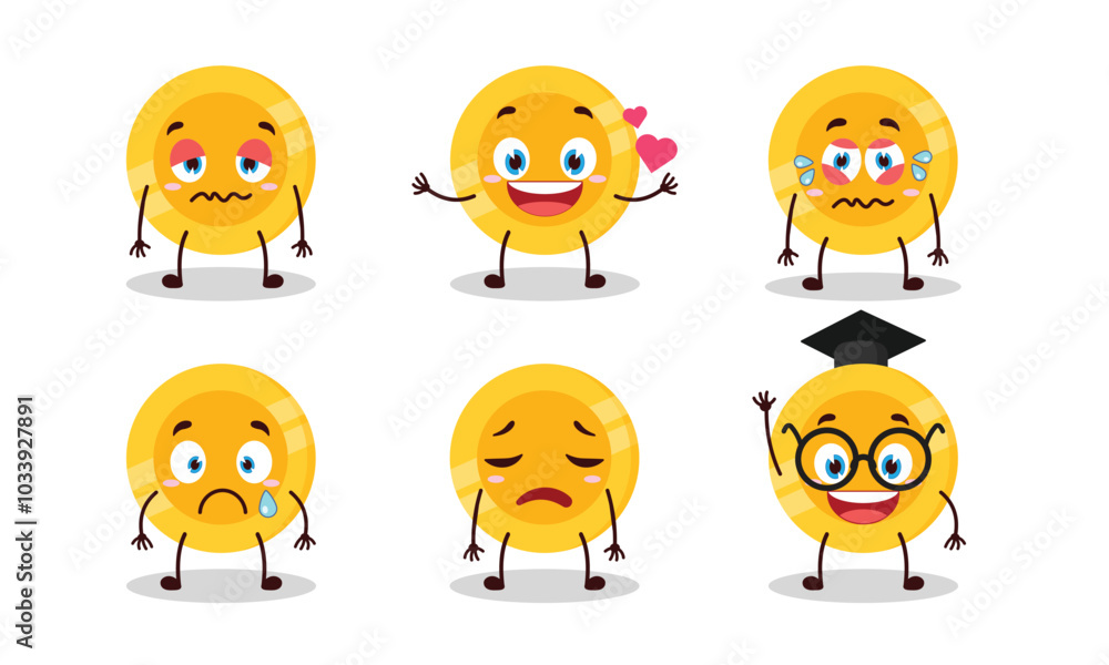 funny coin cartoon character with different pose activity vector illustration funny coin cartoon character with different pose activity vector illustration