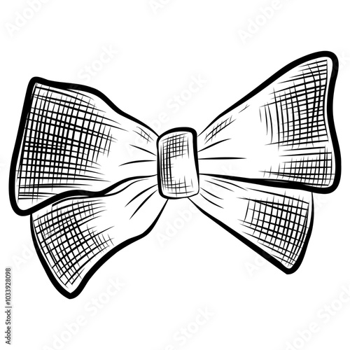 High detailed bow tie drawing, ink and pen style drawing of bow tie vector illustration on white background