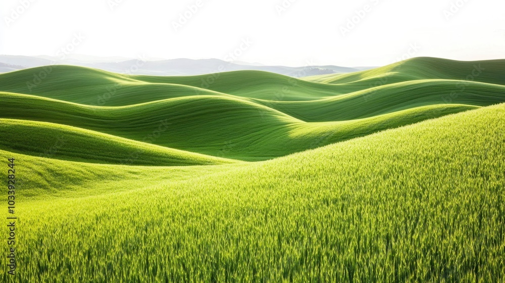 Serene Green Grass Field with Rolling Hills on White Background - Natural Elements Showcase Serene Green Grass Field with Rolling Hills on White Background - Natural Elements Showcase