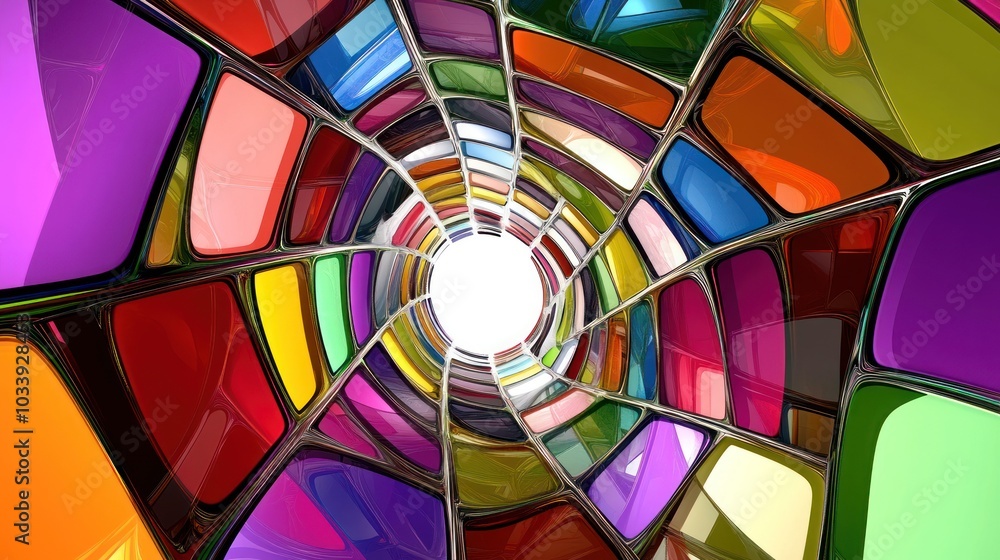 Abstract Colorful Glass Mosaic Tunnel with White Center Abstract Colorful Glass Mosaic Tunnel with White Center