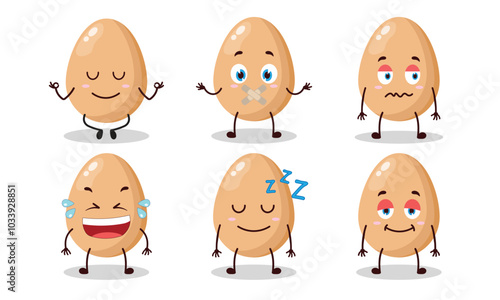 funny chicken egg cartoon with various expressions vector illustration
