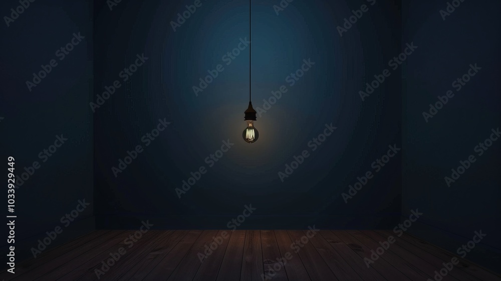 Dark empty room with single flickering light bulb casting long shadows, emphasizing absence of power and eerie atmosphere, minimalist setting with focus on light bulb's glow. Dark empty room with single flickering light bulb casting long shadows, emphasizing absence of power and eerie atmosphere, minimalist setting with focus on light bulb's glow.