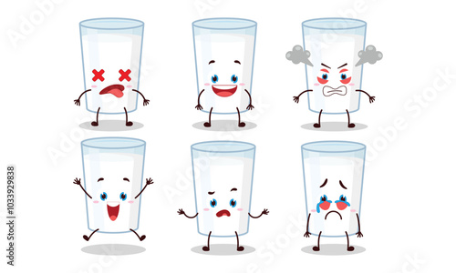 cute milk in glass cartoon with many expressions vector illustration