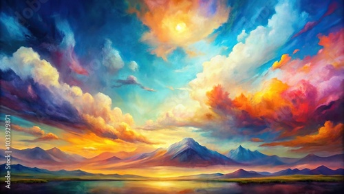 abstract painting with mountains and sky background