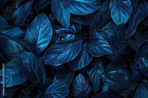 Collection of tropical leaves,foliage plant in blue color with space background