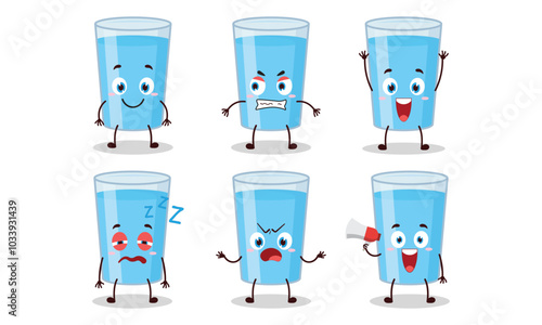 funny water in glass cartoon with many expressions vector illustration