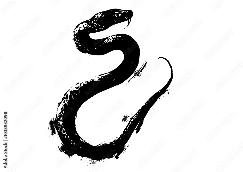 Obraz premium 2025年巳年年賀状素材水墨画風