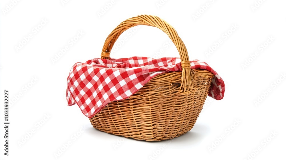 Wicker Basket with Red Checkered Cloth Wicker Basket with Red Checkered Cloth