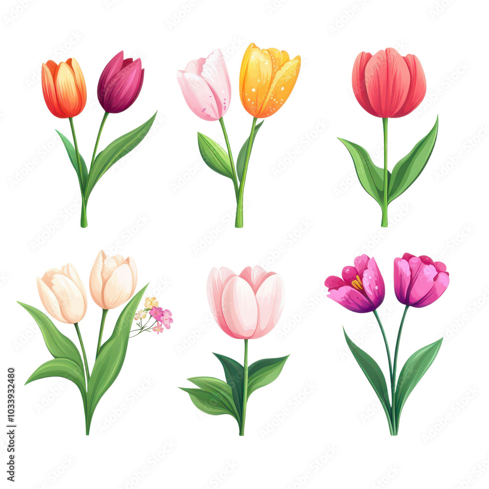 Vibrant Set of Multicolored Tulips: A Celebration of Spring's Beauty and Diversity in Bloom Vibrant Set of Multicolored Tulips: A Celebration of Spring's Beauty and Diversity in Bloom