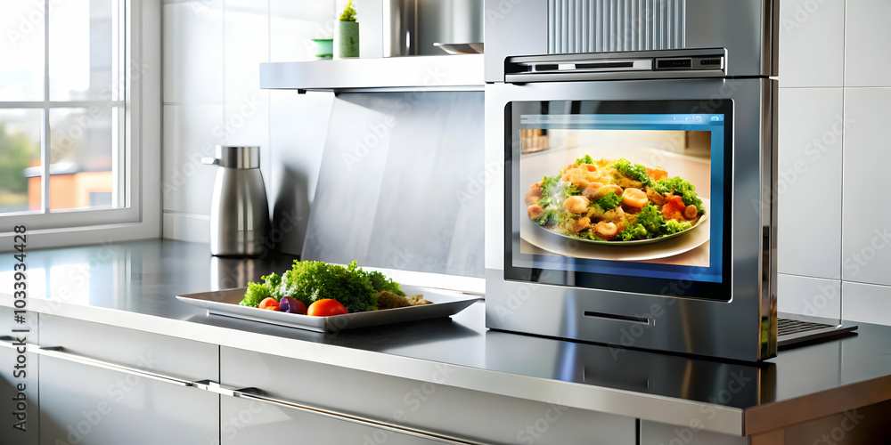 Close Up of Futuristic Smart Kitchen Appliance with Touchscreen Interface: Showcase Advanced Culinary Technology and Sleek Design in Photo Stock Concept with Text Space Close Up of Futuristic Smart Kitchen Appliance with Touchscreen Interface: Showcase Advanced Culinary Technology and Sleek Design in Photo Stock Concept with Text Space