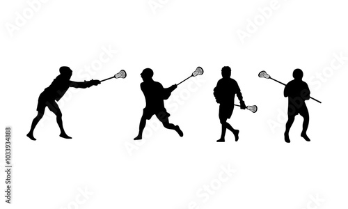 Lacrosse player silhouette. Set lacrosse player silhouette isolated on a white background.