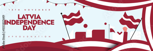 Latvia Independence day.18th November Latvia independence day cover banner showing flags with fist bump in air in flag colours. The day recalls Proclamation of Independence of Latvia in 1918.