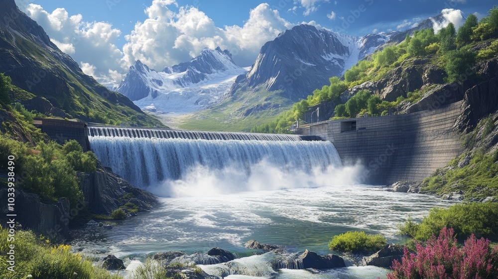 Hydroelectric Power Station with Cascading Waterfall Hydroelectric Power Station with Cascading Waterfall
