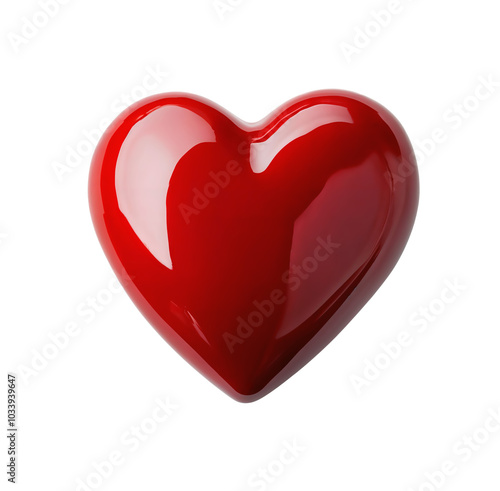 Red glossy heart isolated on transparent background cut-out png