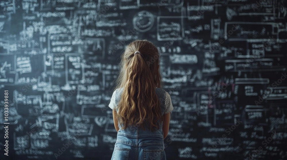 Girl Pondering Chalkboard Concepts Girl Pondering Chalkboard Concepts