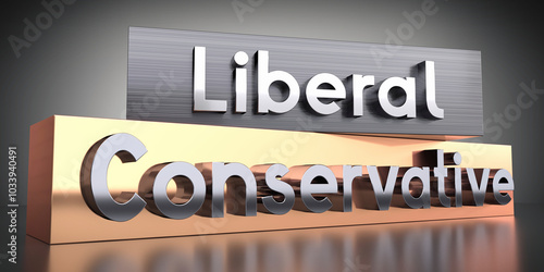 Bilde på lerret Liberal, conservative - words on metal blocks - 3D illustration