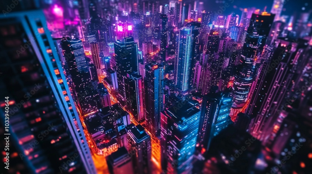 A beautiful aerial view of a city at night, with vibrant neon lights illuminating the skyline, softly lit to emphasize the colorful, futuristic atmosphere. A beautiful aerial view of a city at night, with vibrant neon lights illuminating the skyline, softly lit to emphasize the colorful, futuristic atmosphere.