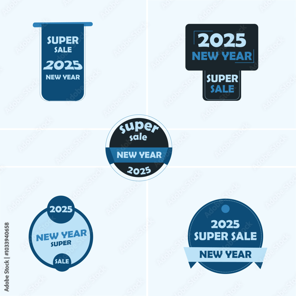 Obraz premium Set of New Year sale tags, Spuer sale tags, 2025 new year sale tag, sale labels, sale tag, Super sale template, super sale lables