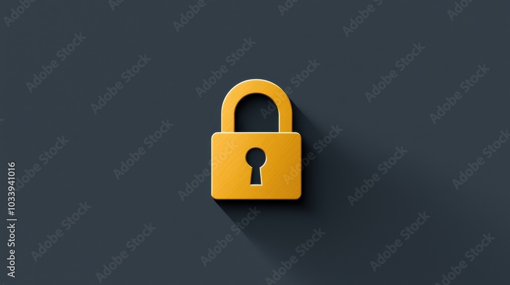 Yellow lock icon on dark background with shadow Yellow lock icon on dark background with shadow