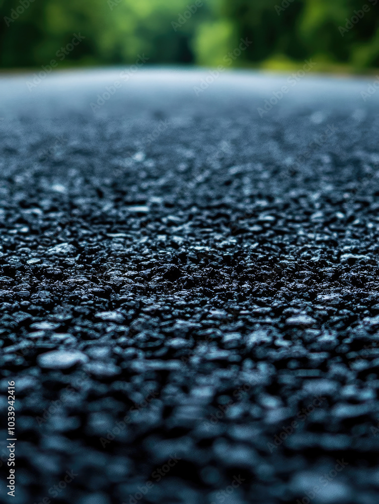 Close-up view of asphalt texture on a road, with blurred greenery in the background. Close-up view of asphalt texture on a road, with blurred greenery in the background.