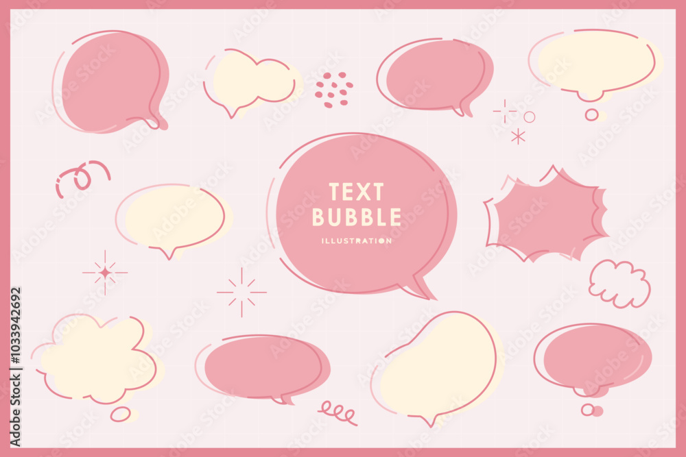 Cute speech bubble doodle isolated pastel with frame elements illustration set. Speech talking thinking box. Dialogue cloud. 8 bit. For game development, mobile app, graphic, social media Cute speech bubble doodle isolated pastel with frame elements illustration set. Speech talking thinking box. Dialogue cloud. 8 bit. For game development, mobile app, graphic, social media