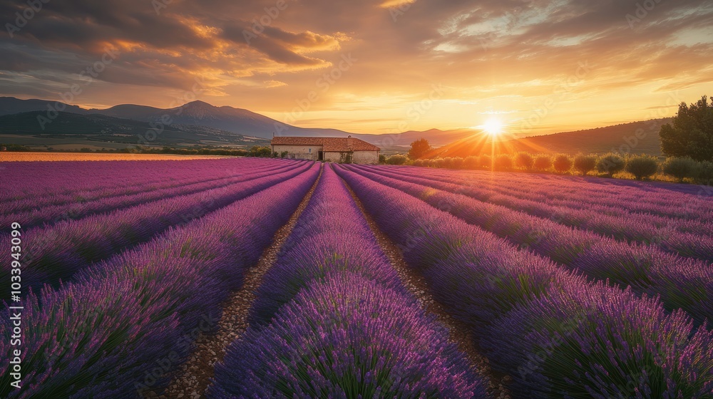 Obraz premium serene view of lavender fields in Provence,