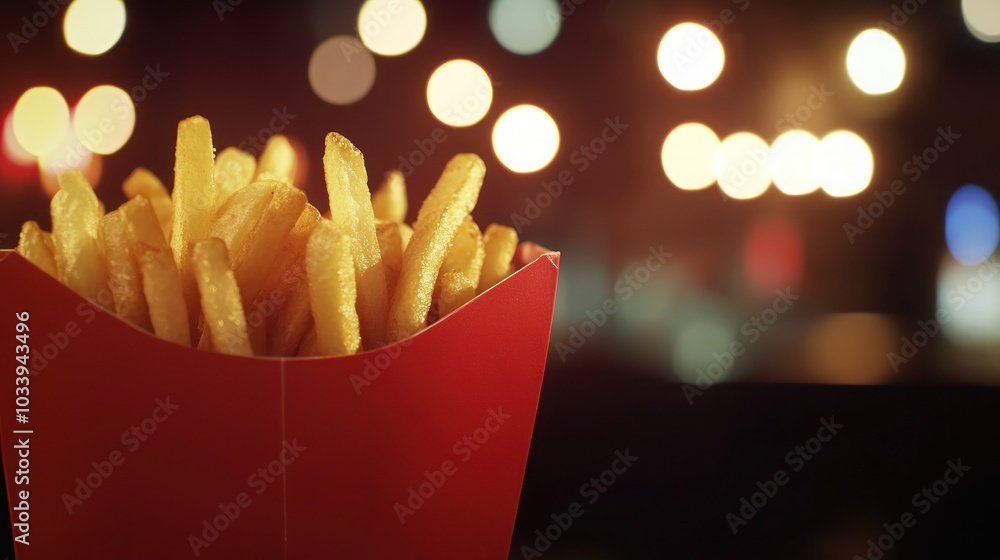 Close-up of a Box of Crispy French Fries Close-up of a Box of Crispy French Fries