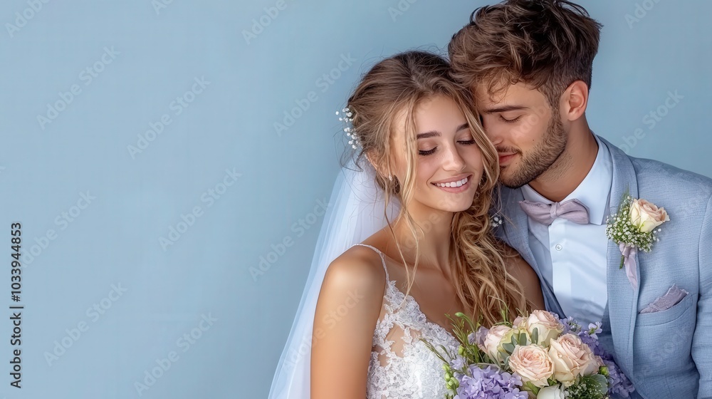 custom made wallpaper toronto digitalCaptivating portrait of a joyful couple on their wedding day, featuring a beautiful bride and groom, filled with love and happiness. Perfect for romantic themes.